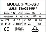1.5kW BIG BOSS HI-FLOW Multistage Centrifugal Water Pump 84m Hmax 140l/min